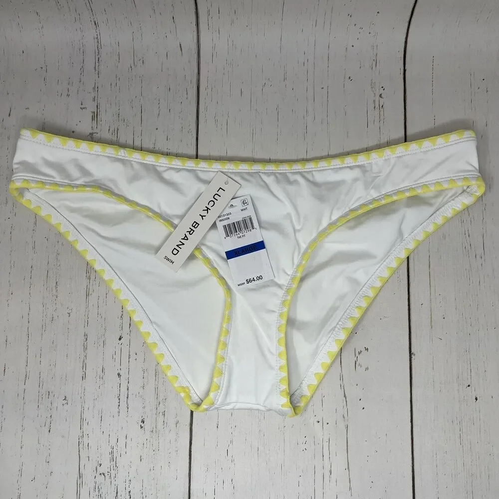 Lucky Brand Shoreline Hipster Swim Bottom Womens XL White Embroidered MSRP $64
